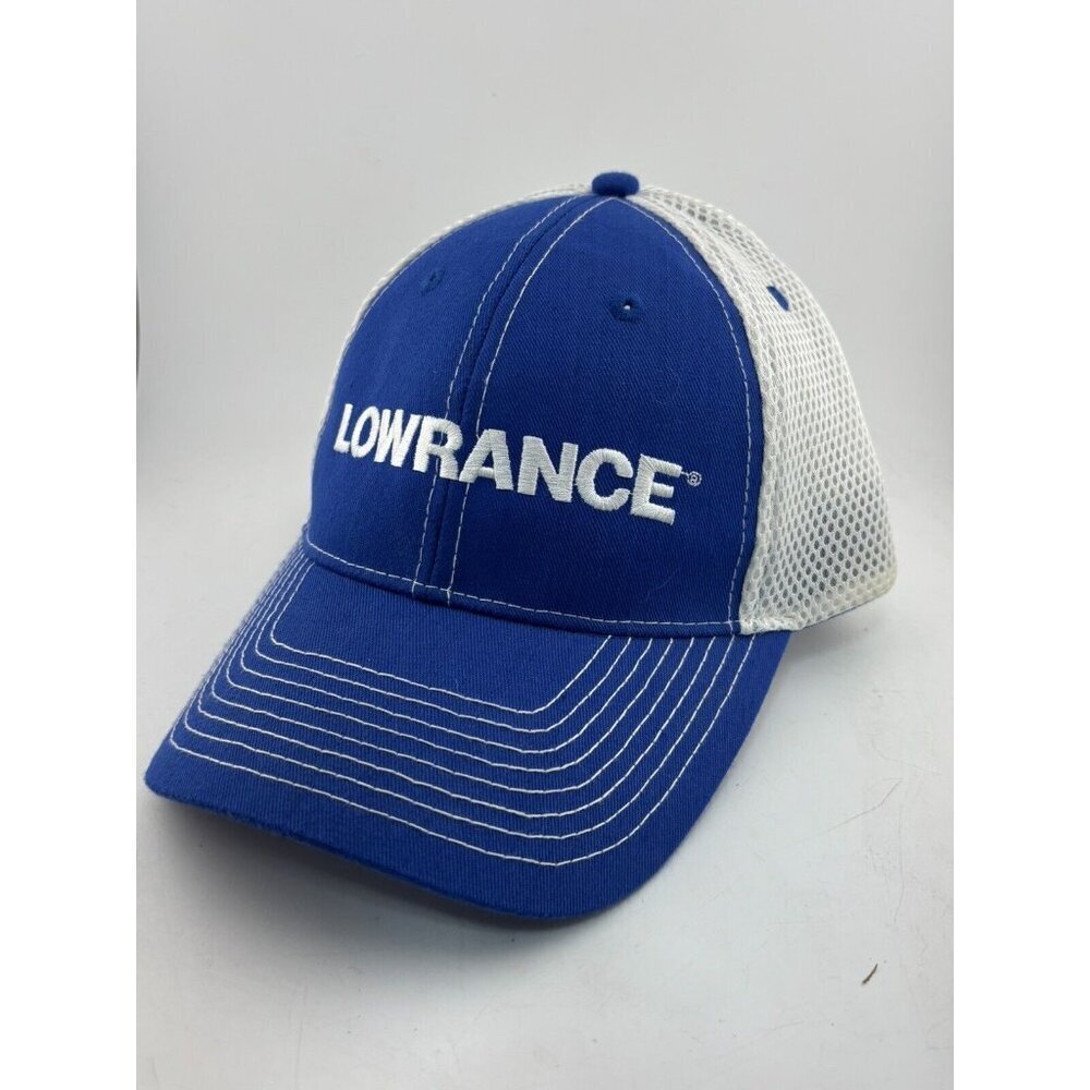 Lowrance Fishing Men's Hat Cap Adjustable Blue White Mesh